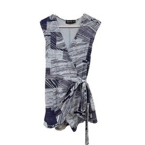 Betabrand Navy and White Wrap Romper Dress